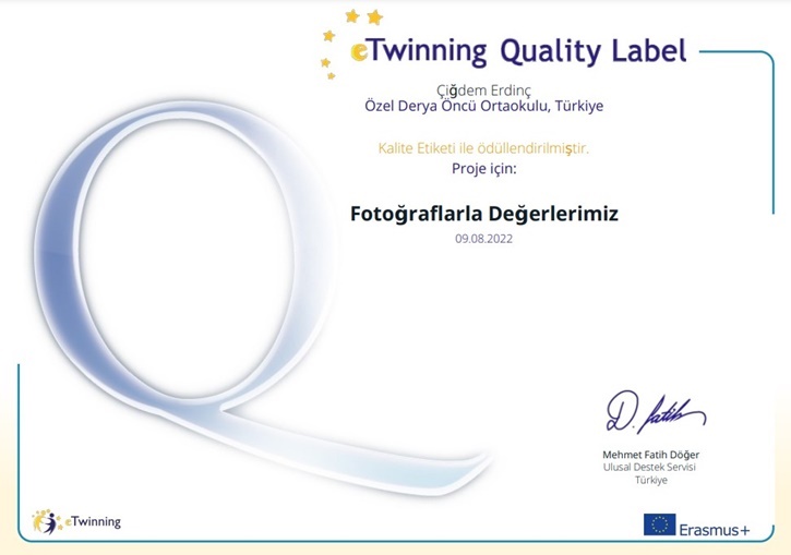ETWINNING ULUSLARARASI PROJEMİZ 'KALİTE ETİKETİ' 'eTwinning Quality Label' İLE ÖDÜLLENDİRİLDİ
